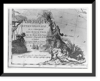 Historic Framed Print, [Cartouche showing a Native woman, representing America, nursing infants in a tropical setting with scenes of commerce in the background],  17-7/8" x 21-7/8"