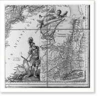 Map ornament - Mars watches Fame unfurl a detailed map of New York and Pennsylvania.Beaurain. Classic, Historic Print