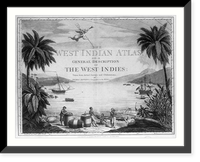 A scene in the West Indies showing Natives on the beach with a British sailor and three large casks, and two ships in the harbor, Antique Print