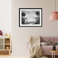 A scene in the West Indies showing Natives on the beach with a British sailor and three large casks, and two ships in the harbor, Antique Print