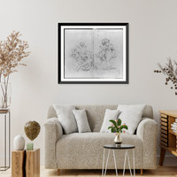 Historic Framed Print, [Pencil sketch by Emanuel Leutze: (children frolicing in the grass, May 1841)],  17-7/8" x 21-7/8"