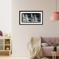 Great stone chimney and fireplaces, interior of Old Faithful Inn, Yellowstone National Park, Historic Print