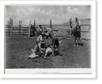 Historic Framed Print, [Steer branding on round-up],  17-7/8" x 21-7/8"