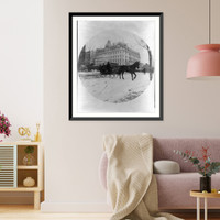 D.C. Wash. - misc. circular photos, 1888-1889: horse-drawn sleigh in snow; hotel in background, Historic Reproduction