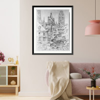 Historic Framed Print, La Cathedrale par la Vieux Marche, Rouen,  17-7/8" x 21-7/8"