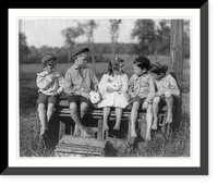 5 barefooted children with 2 white rabbits, Antique Poster