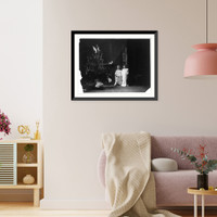 Sentimental Christmas scenes of children and trees: 2 small girls in nightgowns looking at decorated tree; dolls, chair and carriage, Vintage Poster