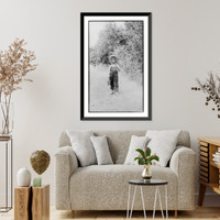 Historic Framed Print, [Rural scenes of children fishing: barefoot boy" on dirt road with wood pole]",  17-7/8" x 21-7/8"