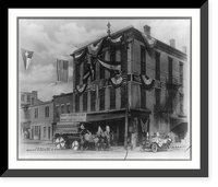 Indiana - New Albany - Rowe Fawcett Co. building draped with flags; decorated auto and horse-drawn delivery wagon in front of wholesale grocery, Antique Print