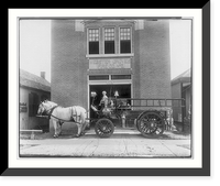 Horse-drawn fire truck in front of Webster Groves Fire Co. No. 2; small boy in drivers seat, St. Louis, Missouri, Vintage Wall Art
