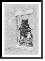 Historic Framed Print, [Old woman and small boy looking through window at falling snow; she sadly - he happily,  17-7/8" x 21-7/8"