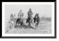 Historic Framed Print, [Scene in Geronimo's camp...before surrender to General Crook, March 27, 1886: Geronimo and Natches mounted; Geronimo's son (Perico) standing at his side holding baby],  17-7/8" x 21-7/8"