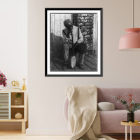 Retrospection". Old Negro man sitting and leaning on his banjo" Classic, Vintage Wall Art