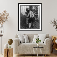Retrospection". Old Negro man sitting and leaning on his banjo" Classic, Vintage Wall Art