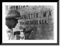 Olympic games, Berlin - names of gold-medalists being engraved on stone - Owens U.S.A." being cut", Vintage Poster