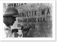 Olympic games, Berlin - names of gold-medalists being engraved on stone - Owens U.S.A." being cut", Vintage Poster