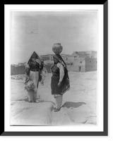 Historic Framed Print, [Indian women with large water pots in front of Pueblo of Laguna, New Mexico],  17-7/8" x 21-7/8"