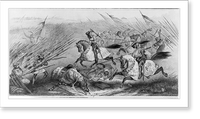 Medieval warfare - cavalry attacking massed infantry bearing long spears, Vintage Poster