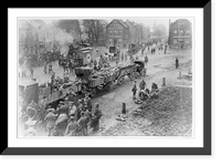 Red Cross ambulance wagons moving through small town. Germany, 1918, Vintage Poster