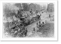 Red Cross ambulance wagons moving through small town. Germany, 1918, Vintage Poster