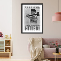 Historic Framed Print, [Ger. - Nuremberg - Reichsparteitag, 1933; half-tone of photo: Heroic poster of worker],  17-7/8" x 21-7/8"