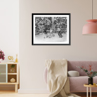 Historic Framed Print, [Dempsey-Gibbons boxing match; Dempsey landing left],  17-7/8" x 21-7/8"