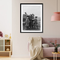 Historic Framed Print, Alaska - Laplanders - 1901 - girl, 2 boys wearing hat of the 4 winds" and baby in portable cradle",  17-7/8" x 21-7/8"
