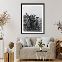 Historic Framed Print, Alaska - Laplanders - 1901 - girl, 2 boys wearing hat of the 4 winds" and baby in portable cradle",  17-7/8" x 21-7/8"