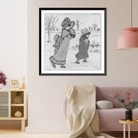 3 well-dressed children walking in snow Classic, Vintage Poster