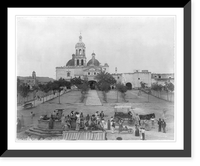 Mexico - Queritaro - Church de la Cruz, with town well and Wells Fargo wagon in foreground, Antique Wall Art