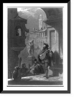Engraving after painting by Robert W. Weir: Lutenists serenading girl Classic, Vintage Print