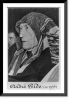 Historic Framed Print, [Andre Gide, in 1946 - bust portrait, with bandanna over head, facing left],  17-7/8" x 21-7/8"