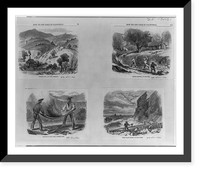 Historic Framed Print, [How we get gold in California: Fremont Mill and vein,  Mariposa",  "Ground sluicing,  at Gold Hill",  "winnowing gold,  near Chinese camp,  and ocean beach mining,  at gold bluff]",  17-7/8" x 21-7/8"
