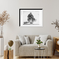 Historic Framed Print, Fishing thru ice,  17-7/8" x 21-7/8"