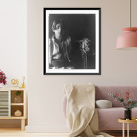 Historic Framed Print, [Kahlil Gibran in Middle Eastern(?) costume with leopard skin and staff, seated],  17-7/8" x 21-7/8"
