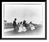 New York - Oyster Bay, Long Island Yacht Club: group of men and women ashore, Vintage Print