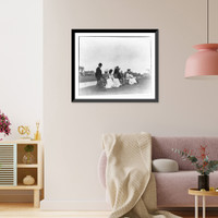 New York - Oyster Bay, Long Island Yacht Club: group of men and women ashore, Vintage Print