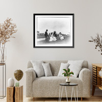 New York - Oyster Bay, Long Island Yacht Club: group of men and women ashore, Vintage Print