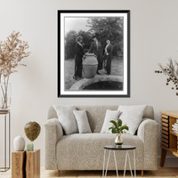 Conn. - Greenwich - garden of John Baxter home: 3 women of fashion posed by urn Classic, Historic Print
