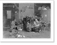 Interior scene with family gathered around man playing fiddle Classic, Antique Print