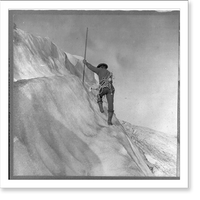 Washington - Mount Rainier Guide cutting steps on ice slope near summit, Antique Poster