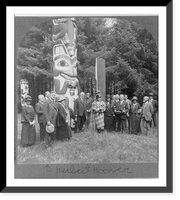 Pres. and Mrs. Harding and official party before Great Alaskan Totem Pole at Sitka, Vintage Print