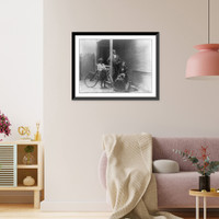 Portrait group: man, woman, and girl with bicycle, Historic Print