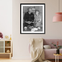 Historic Framed Print, [Photo from Patton Papers in MSS Div.: George Smith Patton, 1885-1945, with Mrs. Patton at dinner table],  17-7/8" x 21-7/8"