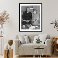 Historic Framed Print, [Photo from Patton Papers in MSS Div.: George Smith Patton, 1885-1945, with Mrs. Patton at dinner table],  17-7/8" x 21-7/8"