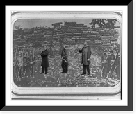 Portraits of Emperor Maximilian of Mexico, Tom&aacute;s Mej&iacute;a, and Miguel Miram&oacute;n and firing squad, superimposed on photograph of their place of execution, at Quer&eacute;taro Vinta