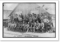 Group of 31 lumberjacks posed outside camp bldg. Classic, Historic Print
