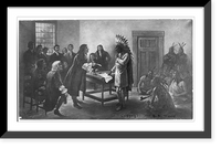 Historic Framed Print, [King (Metacomet) Philip, Sachem of the Wampanoags, d. 1676, full length, standing at treaty table with white men],  17-7/8" x 21-7/8"