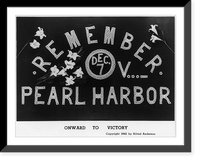 2 patriotic slogans c1942 by Alfred Anderson: Onward to Victory"; embroidered words "Remember Pearl Harbor" with letter "V" followed by its Morse code equivalent of "dot, dot, dot, dash"" Classic