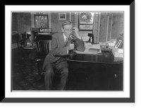 Historic Framed Print, [Woodrow Wilson, 1856-1924, full, seated, facing right, using telephone],  17-7/8" x 21-7/8"